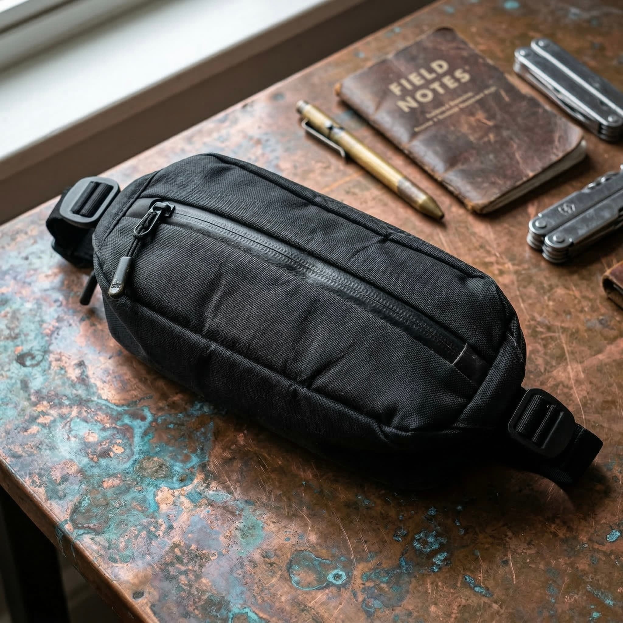 Crossbody sling bag hanging on a chair